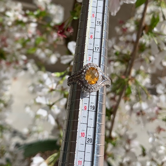 Sterling Silver Oval Cut Citrine Sparkly Ring with Cubic Zirconia - Picture 3 of 14